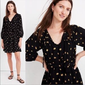 Madewell Women's Black Floral Tie-Waist V-Neck Dress